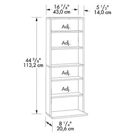 Multimedia Storage Tower with Four Adjustable Shelves